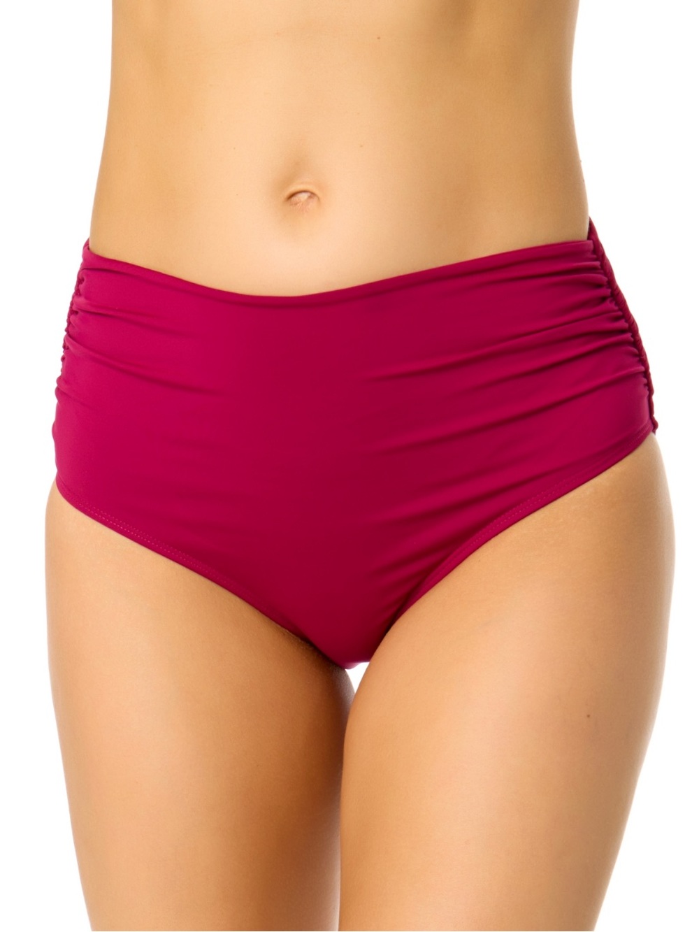 Women's Live In Color Ruby Red Convertible High Waist Shirred Swim Bottom